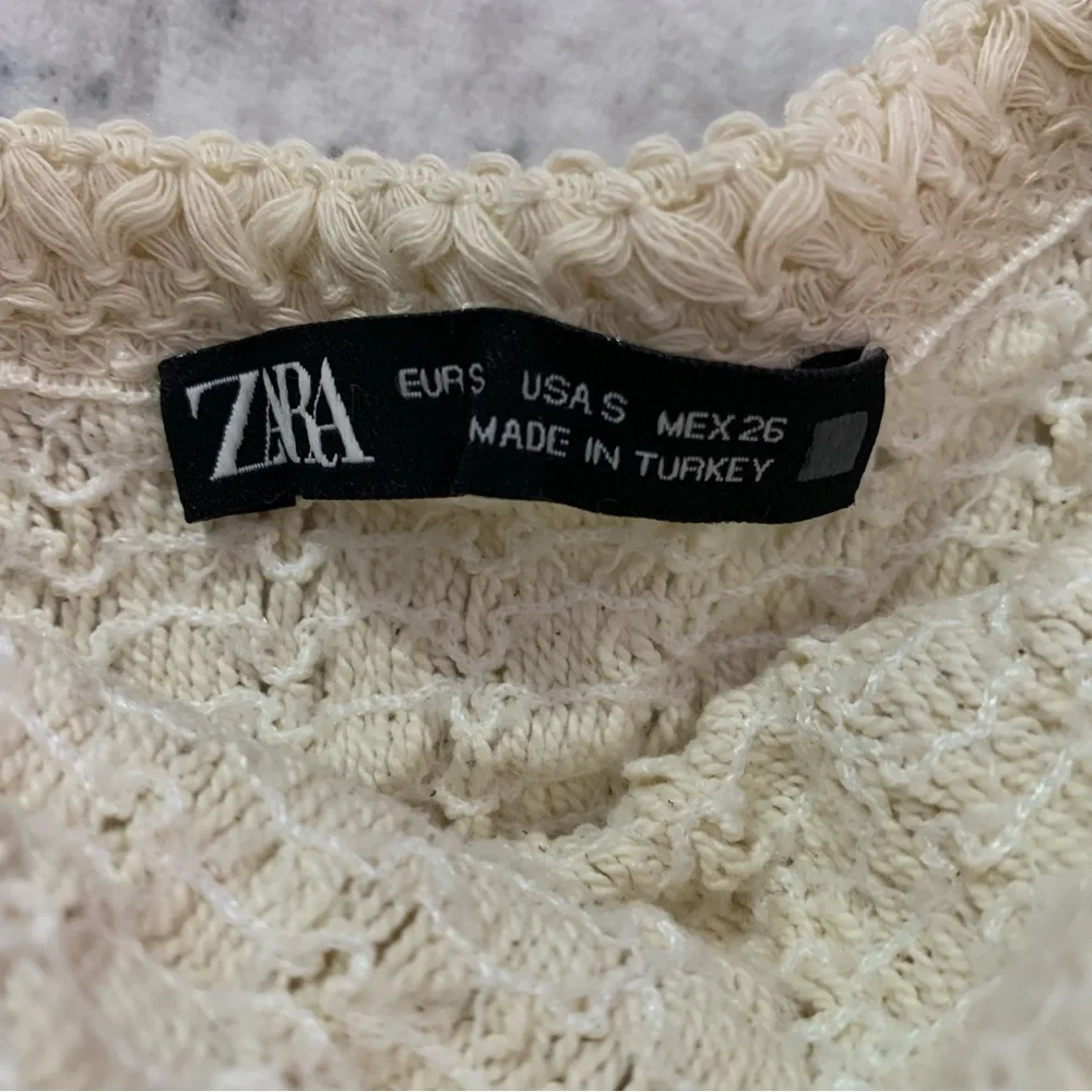 Zara Beige Crochet Knit Midi Dress S - Picture 5 of 7